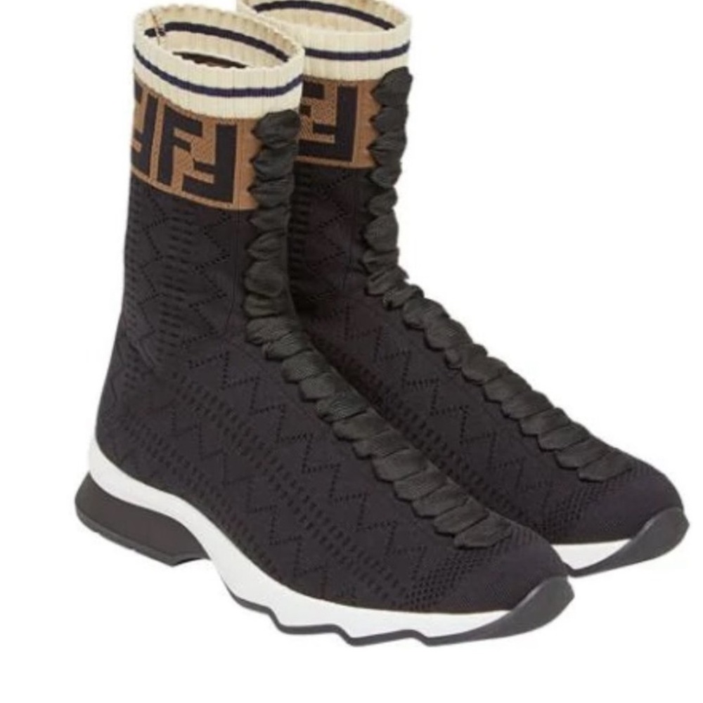 FENDI ff brown/black runway sock sneakers